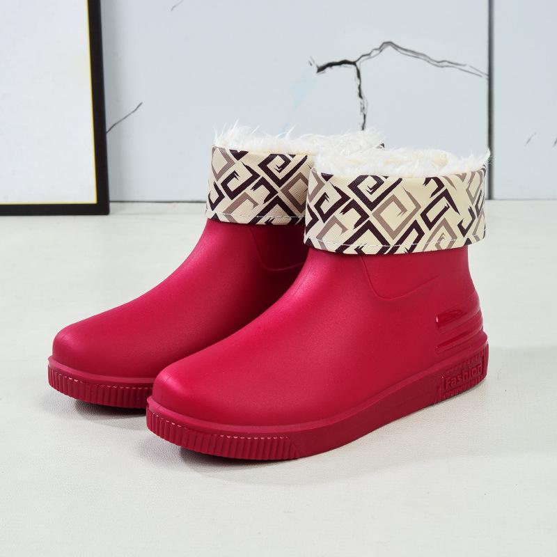 Women's Rain Shoes Low Tube Fashion Water Shoes New Non-slip Rain Boots Durable Kitchen Adult Warm Water Boots Rubber Shoes