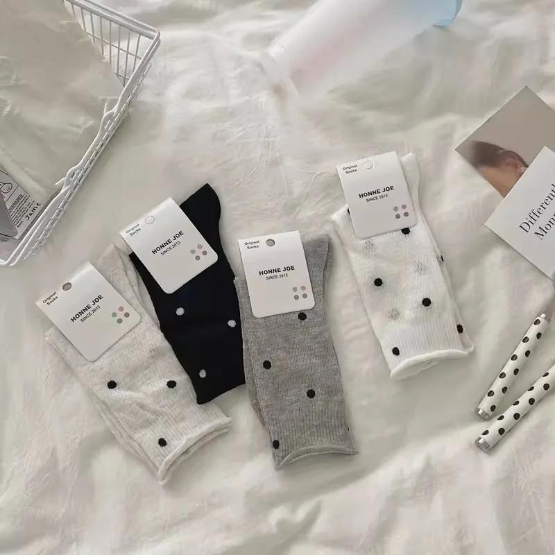 Girls Gift Cute Kawaii Black White Ruffle Sox Fashion Women Polka Dot Socks Spring Summer Thin Female Dot Print Cotton Socks