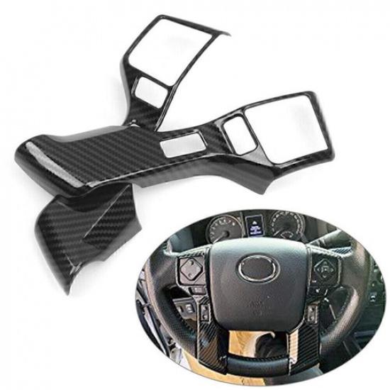 2* Carbon Fiber Black Steering Wheel Button Cover Trim For Toyota Tacoma 2016-19