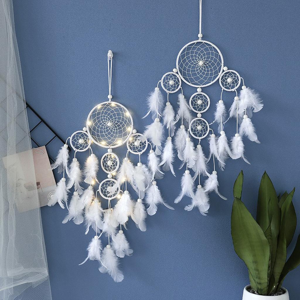 European Style Dreamcatcher - Five Ring Feather Pendant with Wind Chimes, Fashion Decor Gift