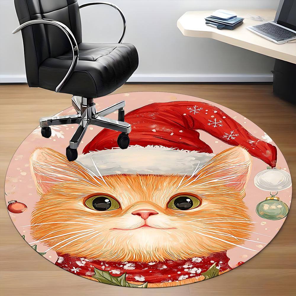 1PC Christmas Cat Office Round Area Rug, Indoor Mat Suitable ForOffice, Under Office Chairs Bedroom Living Room Home Decor, Room Deco f015