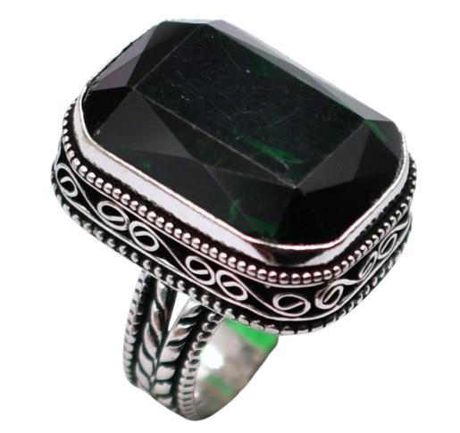 Green Garnet Natural Gemstone Antique Silver Plated Ring US Size-8.5 A472