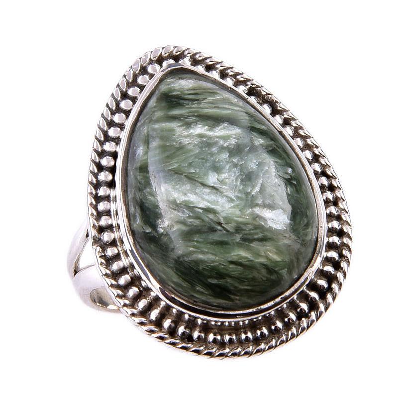 Natural Seraphinite Gemstone 925 Solid Sterling Silver Jewelry Ring S.7.5 F2n76