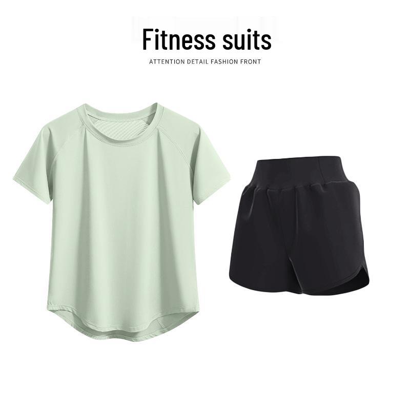 Women's Quick-Dry Mesh Yoga & Running Set: Breathable Short Sleeve Top