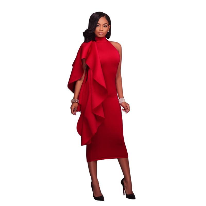 Spring and summer new women's clothing ruffle leaf edge sexy slim-fitting hip-wrapped dress, hosting evening dress