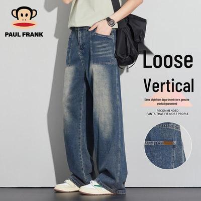 Jeans Droits Amples Vintage Lavés pour Homme