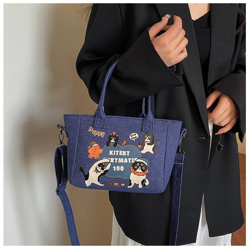 Retro Denim Tote Bag for Women Large Capacity Casual Shoulder Handbag Fashionable Daily Crossbody Bag KTB