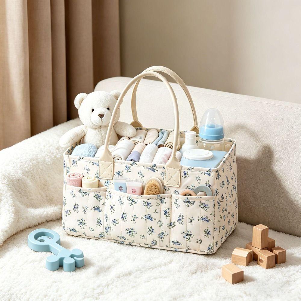 Large Capacity Nursery Storage Basket Floral Diaper Bag Gift for Baby Shower