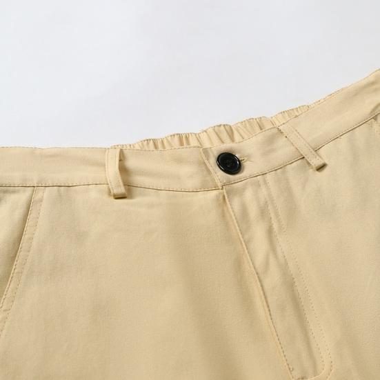 Men Cargo Shorts Mid-rise Button Zipper Fly Casual Shorts with Multi Pockets Solid Color Straight Wide Leg Summer Shorts