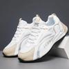 Men's Fashion Casual Sneakers - Breathable Mesh Upper, Anti-Slip Sole, Lace-Up Design In White and Black with Golden Accents, All-Season Sneakers