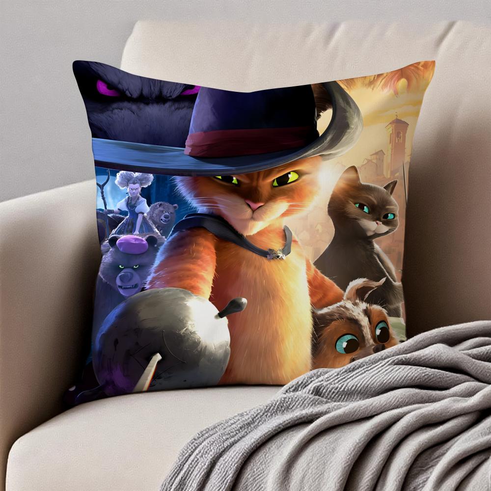 Interesting Funny PPuss In Boots Cushion Cover Pillowcase Antidustmite Invisible Zipper Short Plush Sofa Cushion
