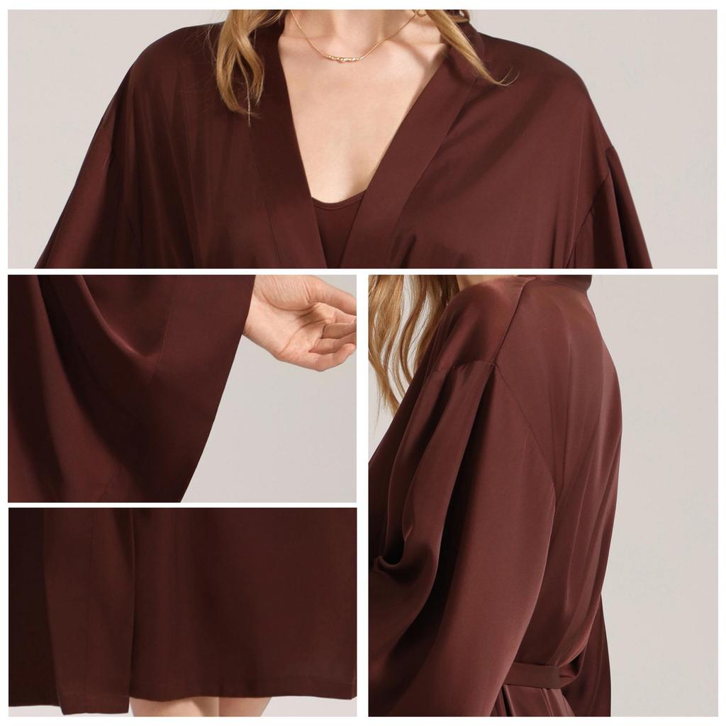 Elegant Women's Satin Chiffon Long Sleeve Nightgown Homewear
