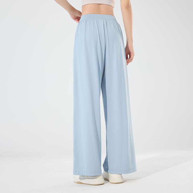 Ice Silk Women's New Summer Casual Pants Women's Thin Sports Breathable Slit Wide Leg Pants with Hanging Feeling