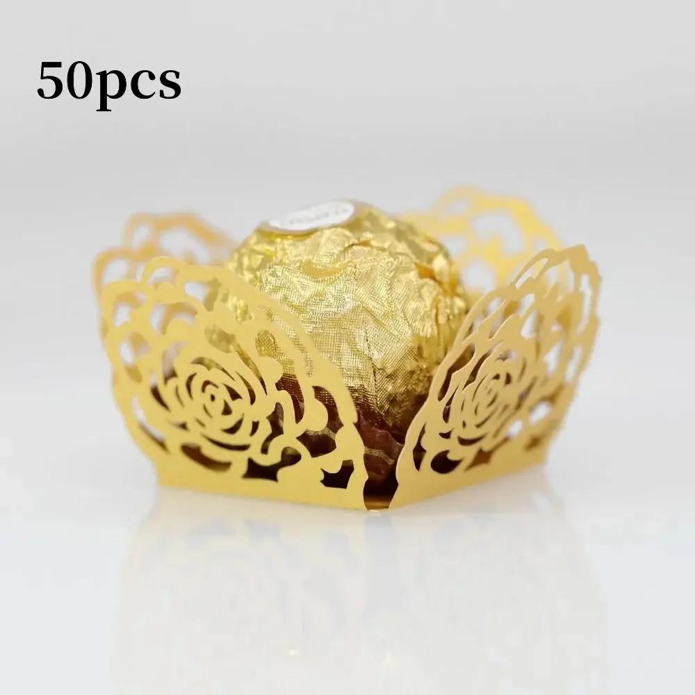 50pcs Chocolate Packing Chocolate Tray Paper Hollow-Out Rose Lace Truffle Wrappers Dessert Decor Chocolate Candy Cups Party