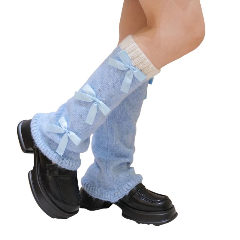 

Stylish Flared Leg Warmers With Lace Bows Design Soft Acrylic Fabric Slimming Leggings For Costume Parties