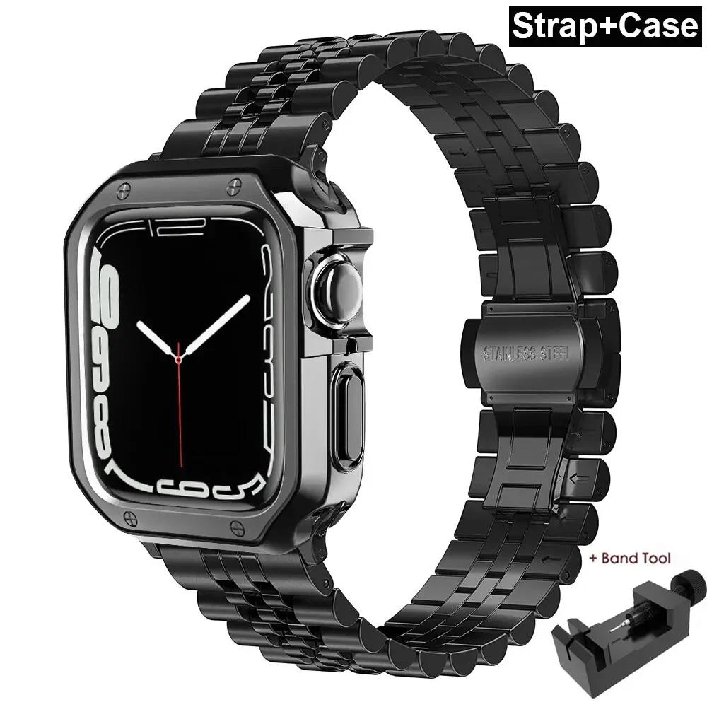 TPU Protector Case+Metal Strap For Apple Watch Ultra Band 49mm 45mm 44mm 41mm 40/38 Stainless steel Bracelet series 3 5 6 se 7 8