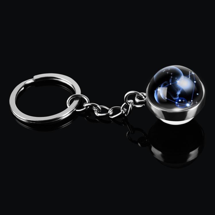 Double Side Glass Ball 12 Zodiac Signs Keychain Metal Key Chain Holder Couples Keychain Gifts Constellation Jewelry Accessories