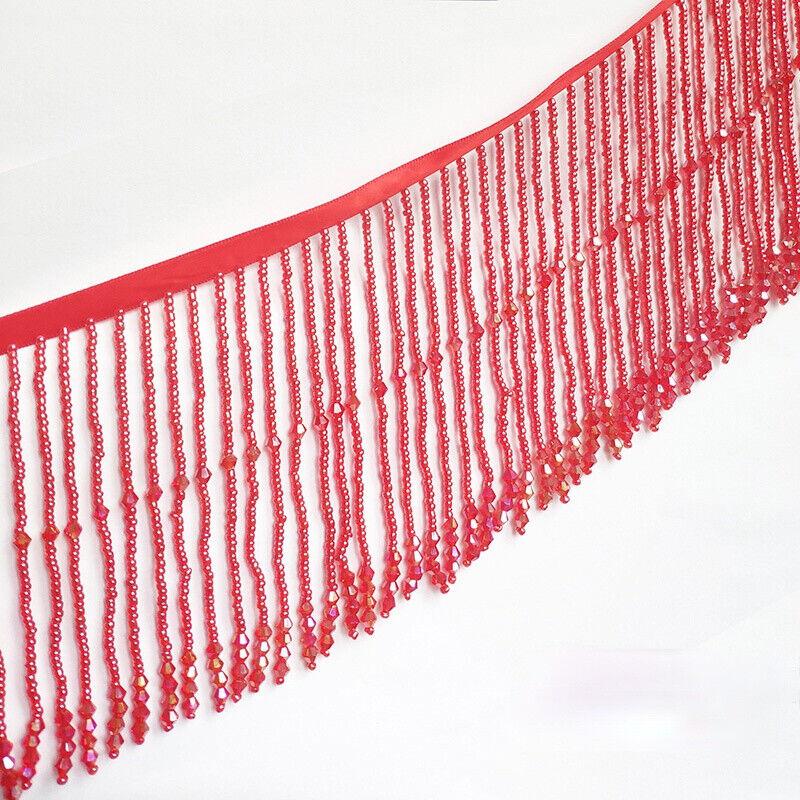 

New Beaded 45cm Crystal Fringe Tassel Trim Ribbon Dance Costume Dress 10/15CM width Applique Banding For Crafts 15cm червоний