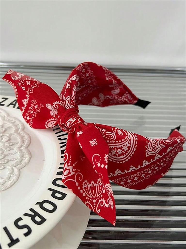 1 women's spring new vintage printed bow headband photo wash broken headband Headband Headpiece