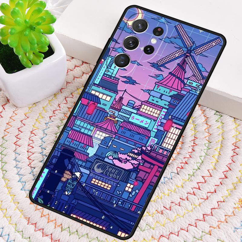 

Neon Village Bathhouse Night Silicone Phone Case For Samsung Galaxy note 10 pro S26 S25 S24 S23 S22 S21 Plus S25Ultra Capa Cover Galaxy S24+