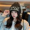 Letter Woolen Hat for Women In Autumn and Winter Warm Ear Protecting Hood Korean Version Small Face Fashionable Versatile Knitted Hat Cold Hat