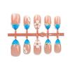 30pcs Elegant Handmade Press On Nails French Design Ocean Style Almond Fake Nails Light Blue Nude 3D Floral Nails Sweet Summer