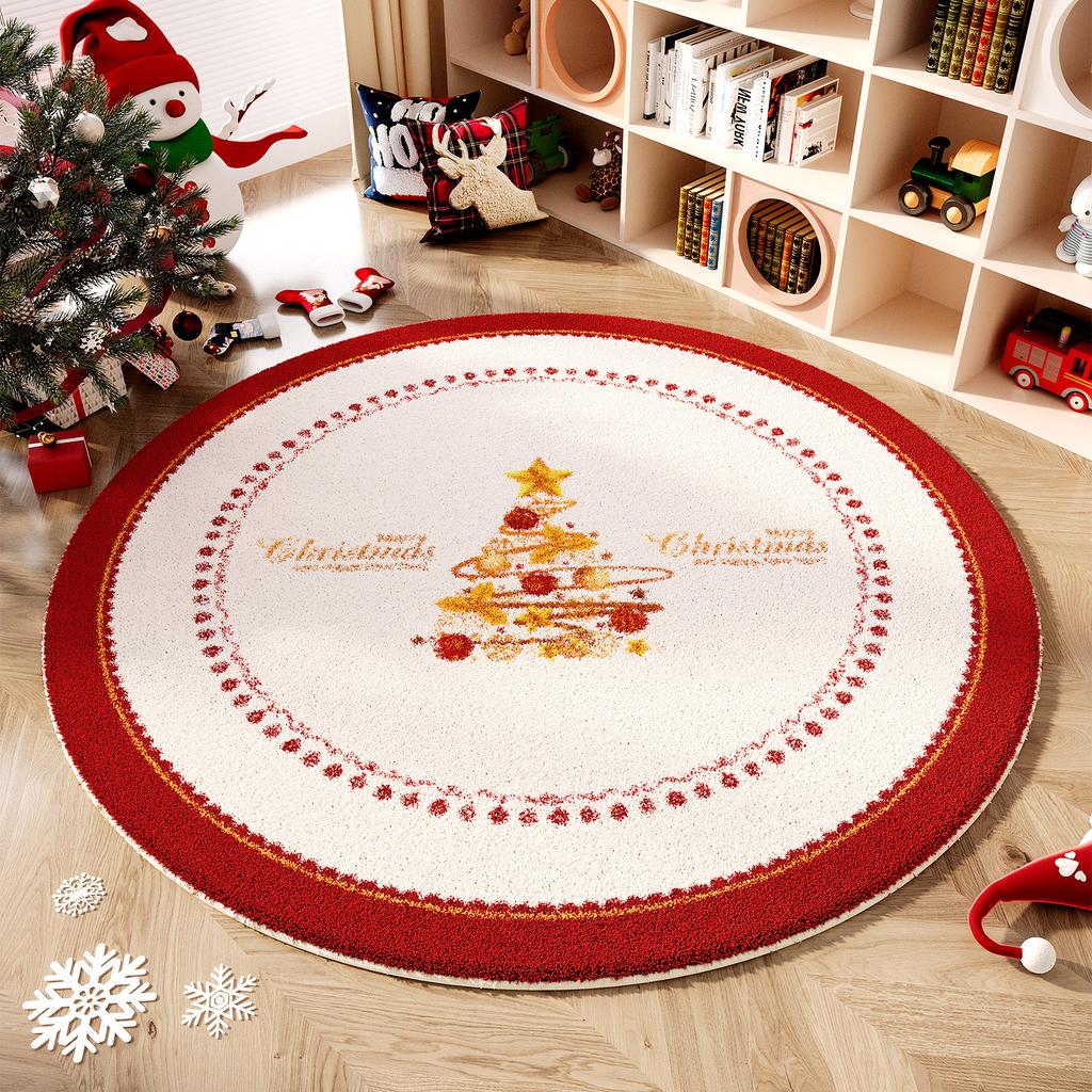 Christmas Bedroom Decor Red Carpet Round Carpets for Living Room Thick Plush Cloakroom Washable Floor Mat Home Fluffy Soft Rug