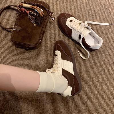 Version cuir de vache~ Chaussures de sport et de loisirs à lacets à couleurs assorties Maillard chaussures de skate femmes