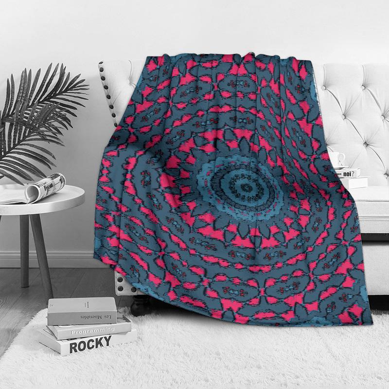 Vibrant Mandala Fleece Blanket - Geometric Pattern Throw Sofa Bed Cover for Living Room Bedroom Decoration