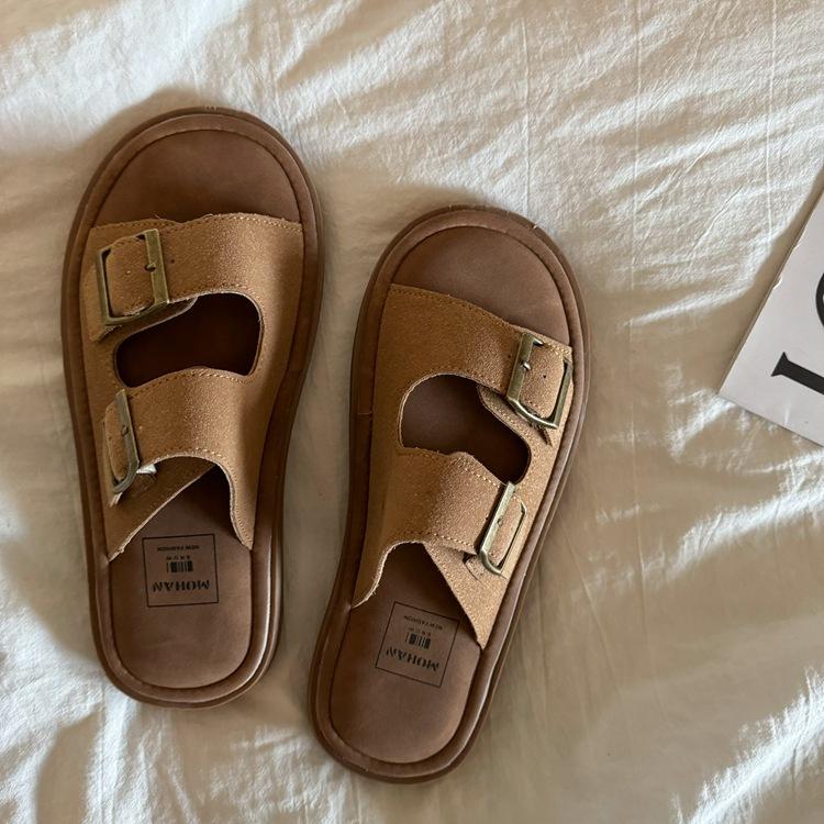 

Soft bottom Birkenstock slippers women s new summer Internet celebrity wear retro Hong Kong style flat bottom cool slippers in 2025 40 малиновый