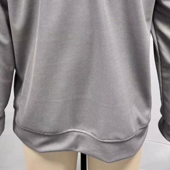 Men Sweatshirt Waffle Fabric Texture Long Sleeve Zipper Half Opening Classic Lapel Pullover Tops Solid Color Loose Fit Casual Sport Tops