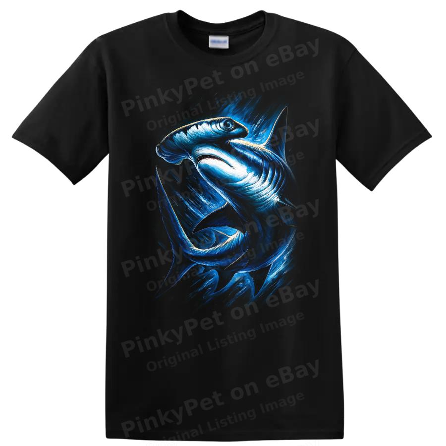 Shark Graphic T Shirt Ocean Life Blue Art Style Tee Fishing Lover Gift