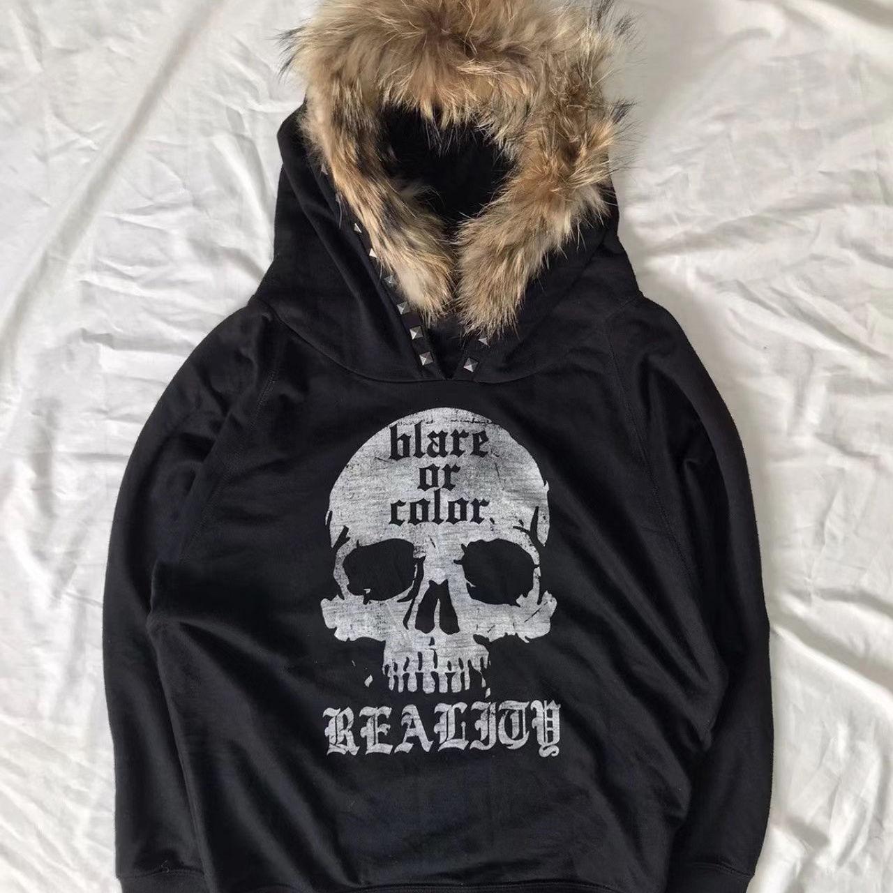 

Американский Ретро Принт Черепа Буква Длинные Рукава Пушистое Худи Осень Зима Толстовка с Капюшоном Пуловер Y2k Топ M чёрный