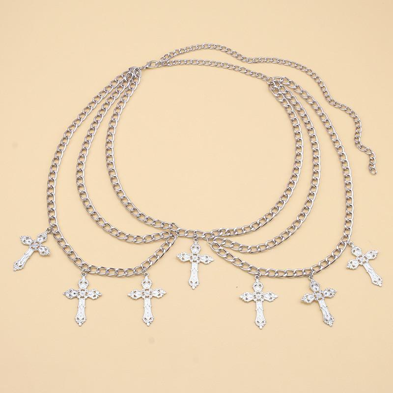 Eur American Fashion Cross Pendant Waist Chain With Layered Body Chain For Adults