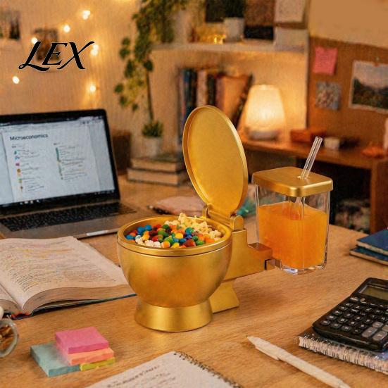 Creative Office Lunch Container Toilet Shaped Ramen Bowl Set, Built-in Drink Cup And Straw Portable Snack Design, Novelty Food Bowl, for Instant