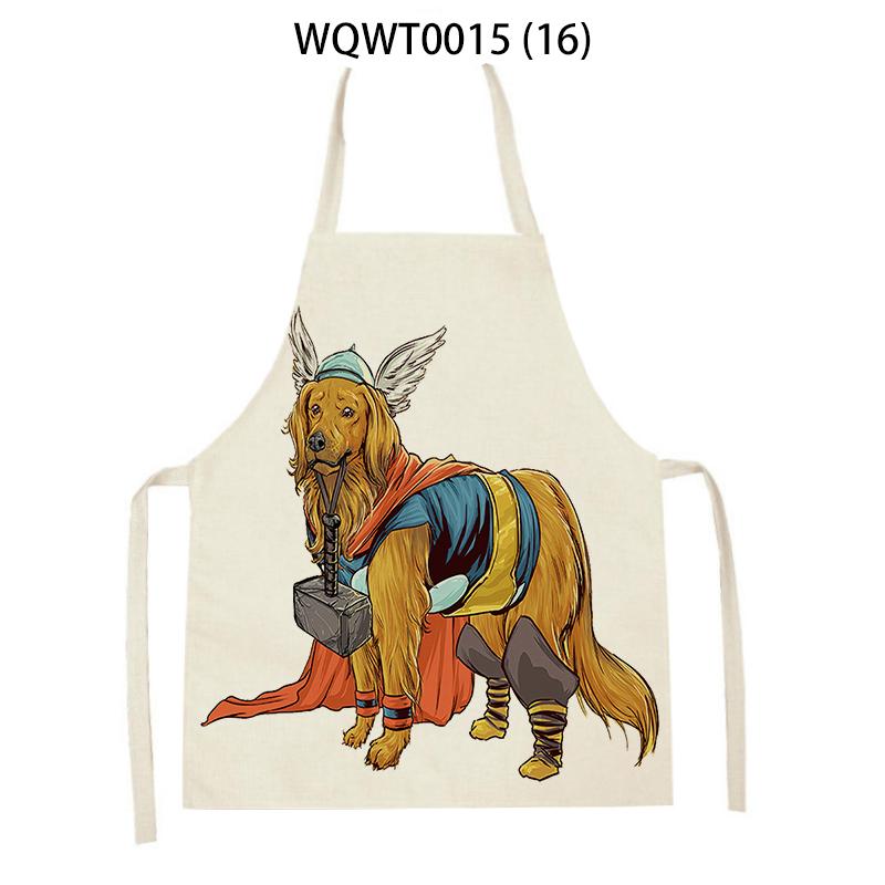 Adult Kids Kitchen Apron Funny Cartoon Dog Printed Sleeveless Linen Baking Aprons for Men Women Home Cleaning Tools Delantal