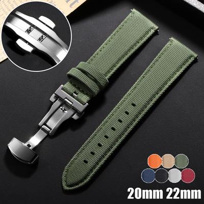 20mm 22mm Pasek do zegarka z płótna żaglowego z szybkim uwalnianiem Wodoodporny pasek ze skóry bydlęcej dla Omega dla Seiko Paski do zegarków z zapięciem motylkowym
