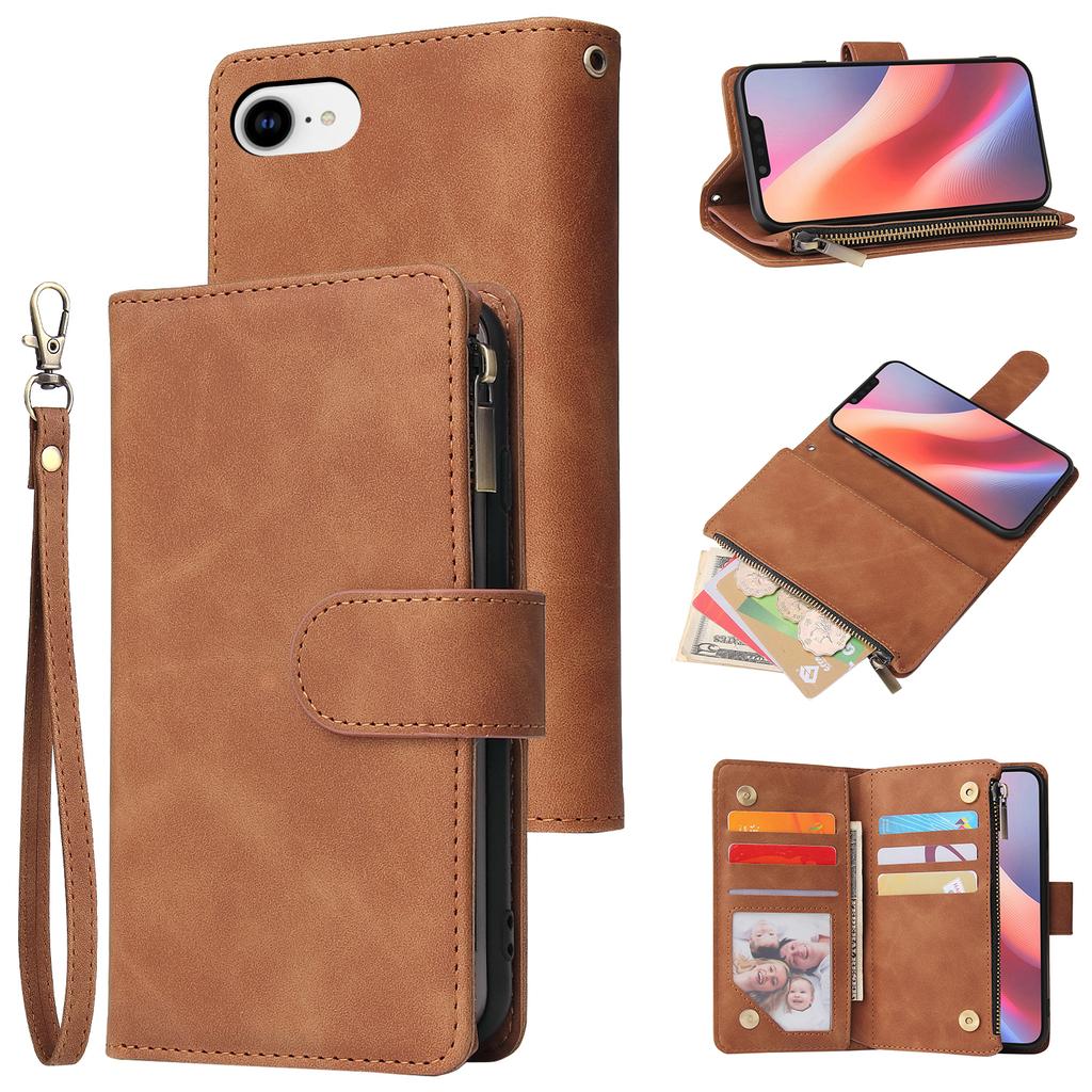 For iPhone 16e Case Zipper Wallet Multiple Card Slots Leather Phone Cover