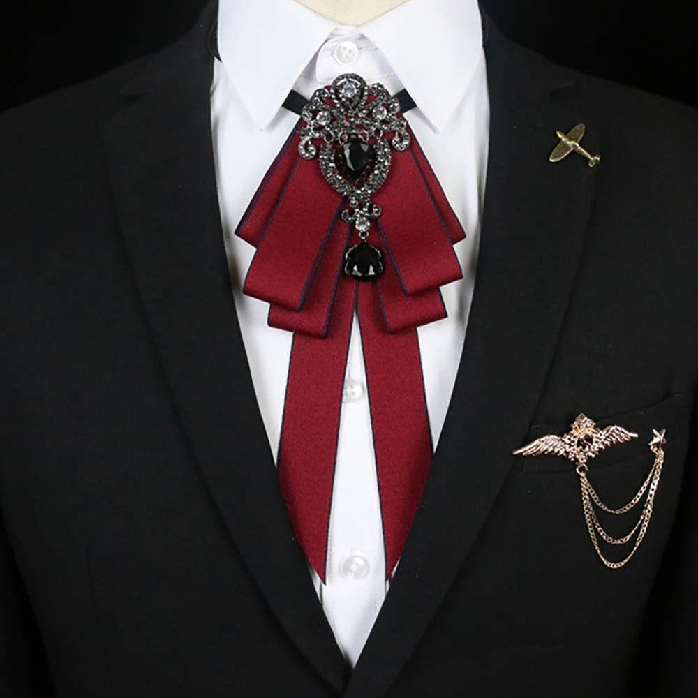 Crystal Bow Tie Rhinestone Ribbon Bow Brooch Black Rhinestone Ribbon Bowtie  For Men and Women