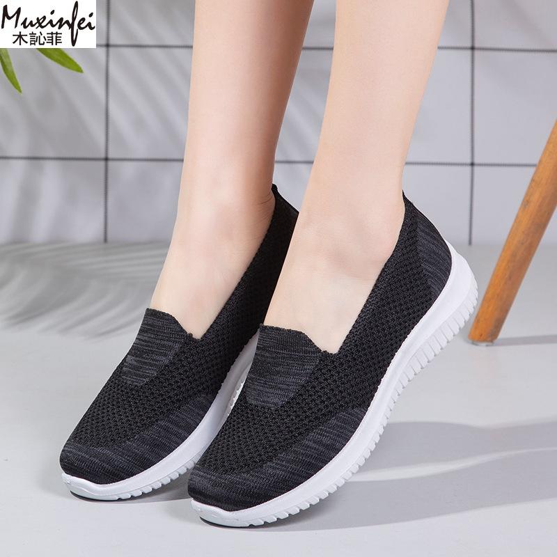 Women's Shoes Summer 2025 Breathable Low Heel Walking Flat Bottom Women's Casual Knitted Ladies Shoes Free Shippiing Shoes