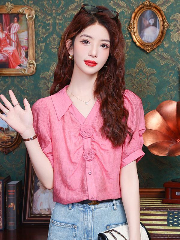

Chic French Rose Flower Summer Shirt – Elegant and Beautiful Design 2XL роза розовый