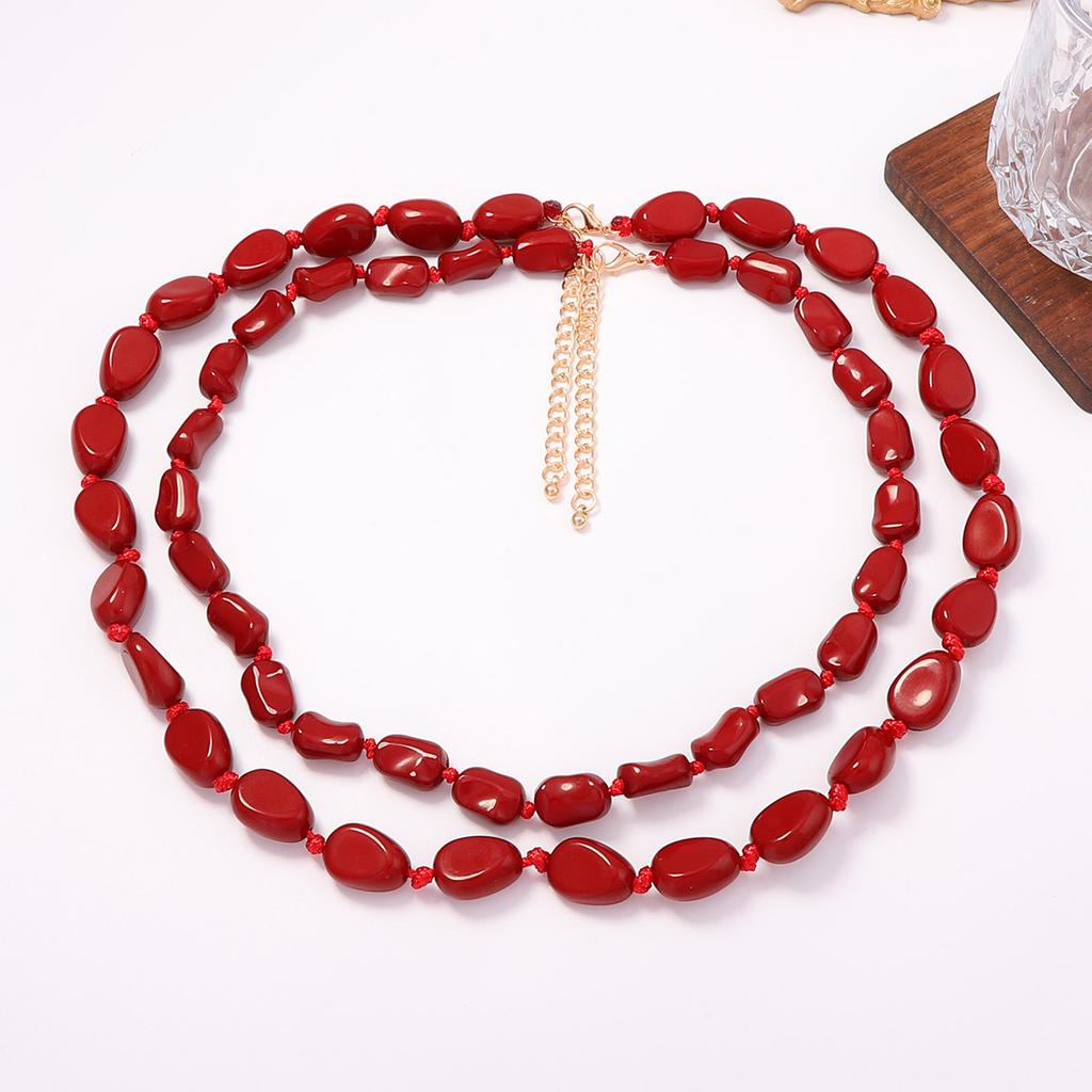 Trendy Personality Retro Irregular Geometric Oval Double Beaded Necklace Ins Style Casual Commuter Women's