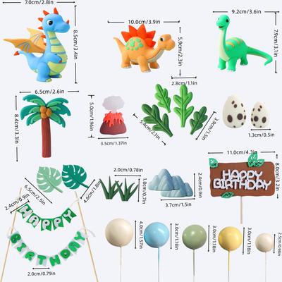 24 Stück Dinosaurier Kuchenaufsätze, Dinosaurier Eier Blätter Gräser Kuchen Dekorationen für Safari Tier Themen Geburtstagsparty Zubehör