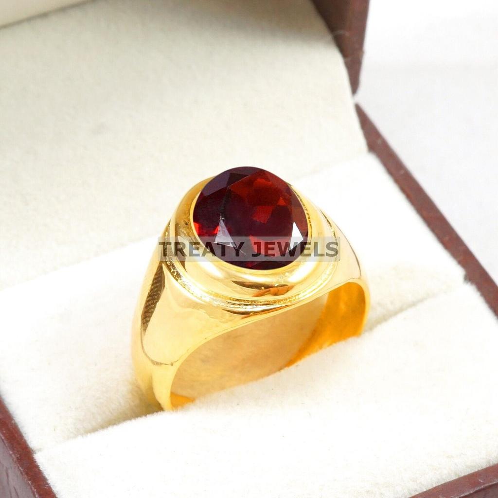 Garnet Oval Cut With 925 Sterling Silver Gold Plated Ring For Men's #B96 JL375671435816