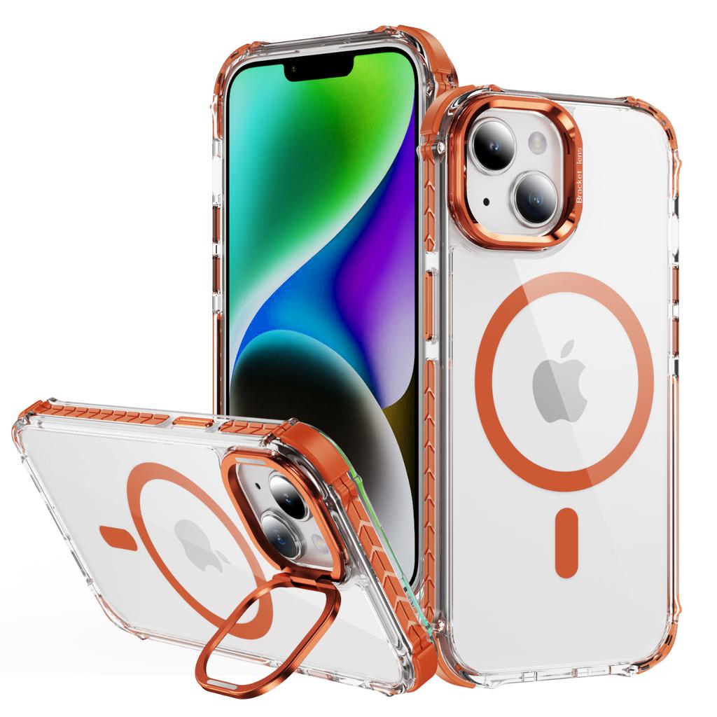 For iPhone 15 Clear Phone Case with Lens Kickstand Cover Compatible with MagSafe