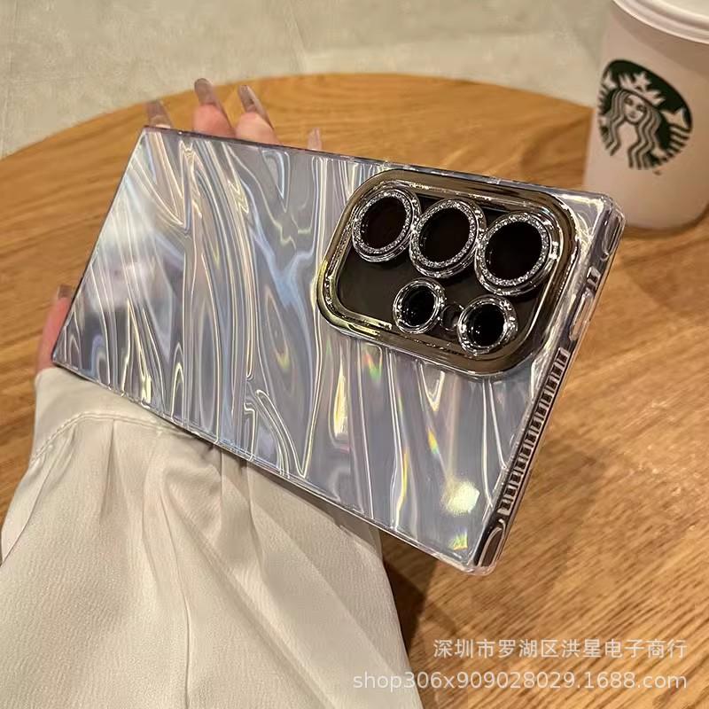 Laser water ripple Suitable for Samsung S25Ultra mobile phone case A16 glitter lens film s24u ripple anti-drop cover