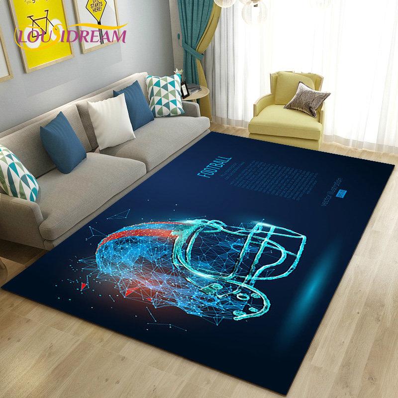 Amerikanisches Footballfeld Rugby Bereichsteppich Groß, Teppich für Wohnzimmer Schlafzimmer Sofa Fußmatte Dekoration, Rutschfeste Bodenmatte 3D