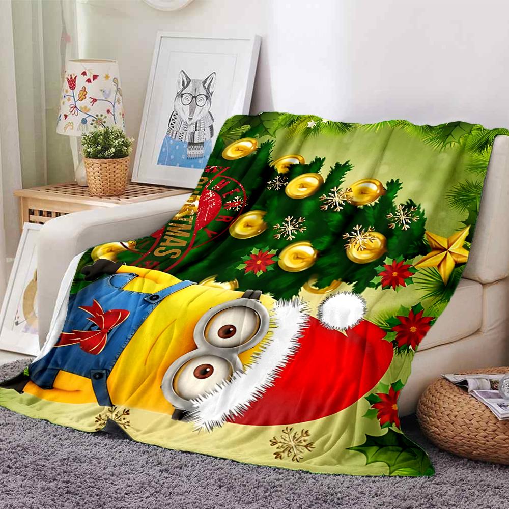 1Pc Minions Christmas Celebration Blanket Soft Throw Blanket For Home Bedroom Bed Sofa Travel Office Solid Christmas Blanket