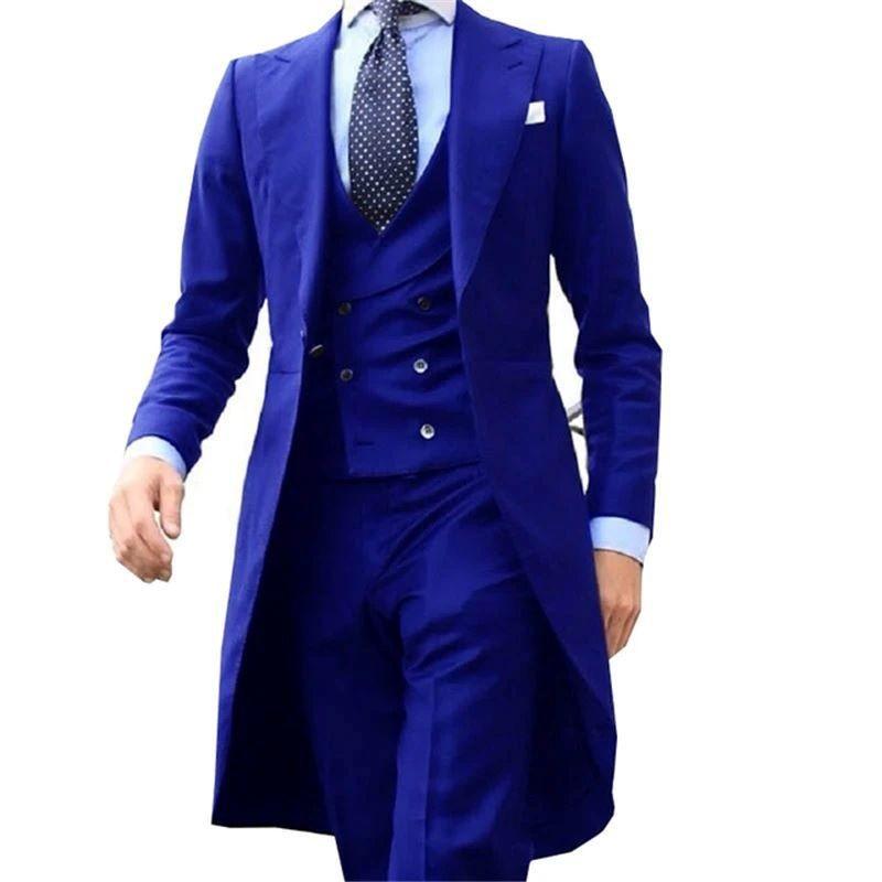 2024 Purple Long Tail Blazer 3 Pieces Gentleman Male Suit Men's Fashion Groom Tuxedo for Wedding Prom Jacket Vest with Pants