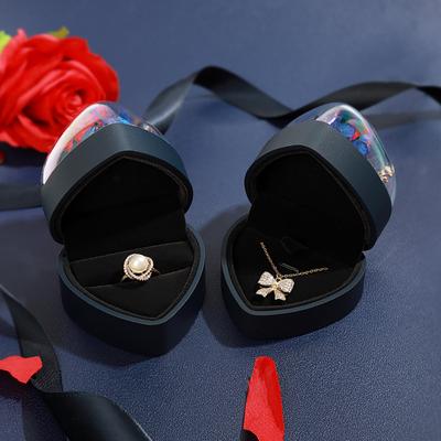 Preserved Flowers Jewelry Box Heart Shape Necklace Gift Box Romantic Rose Ring Box Jewelry Gift Packaging Box for Valentine's Day Anniversary